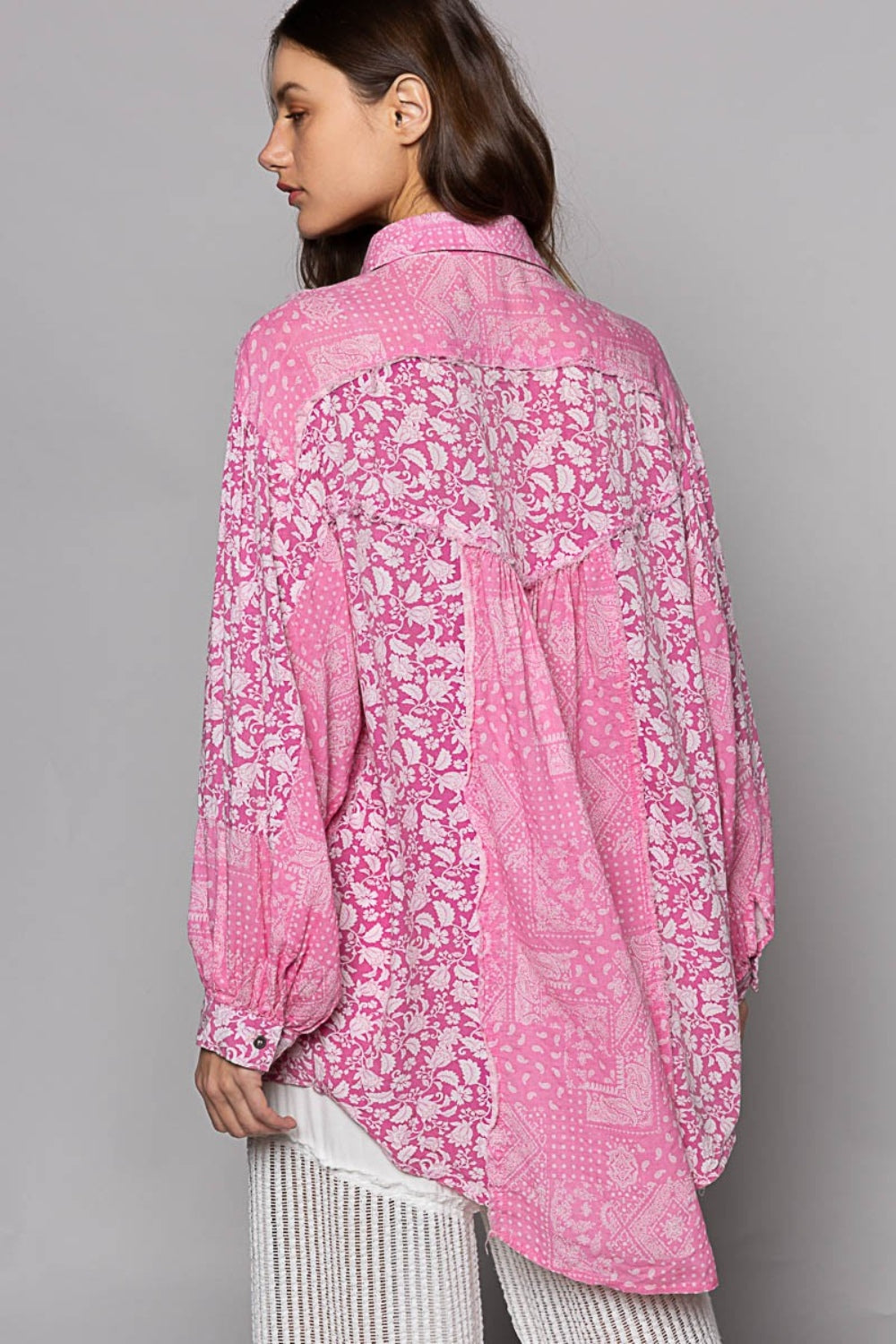 POL Button Down Long Sleeve Paisley Print Shirt-1